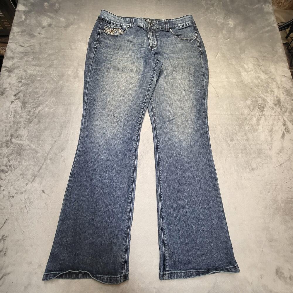 White House Black Market Jeans Womens 10 Short Blue Bootcut Embroidered Pockets